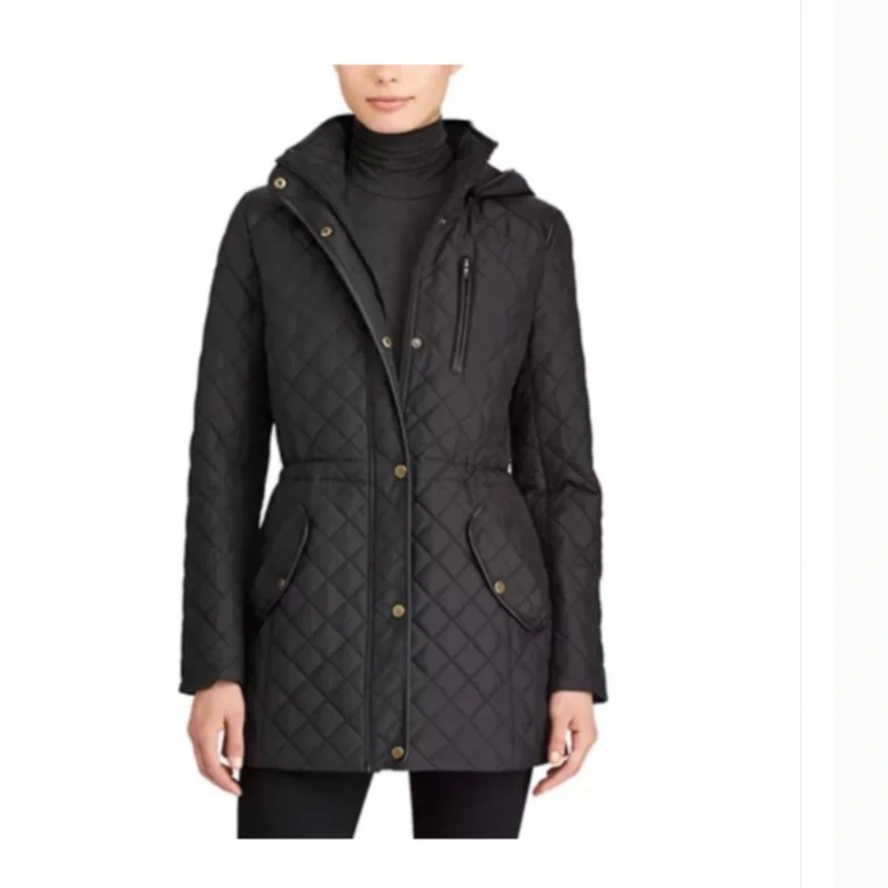 New: Lauren Ralph Lauren Quilted Barn Jacket. Removable Hood. Size Med Petite